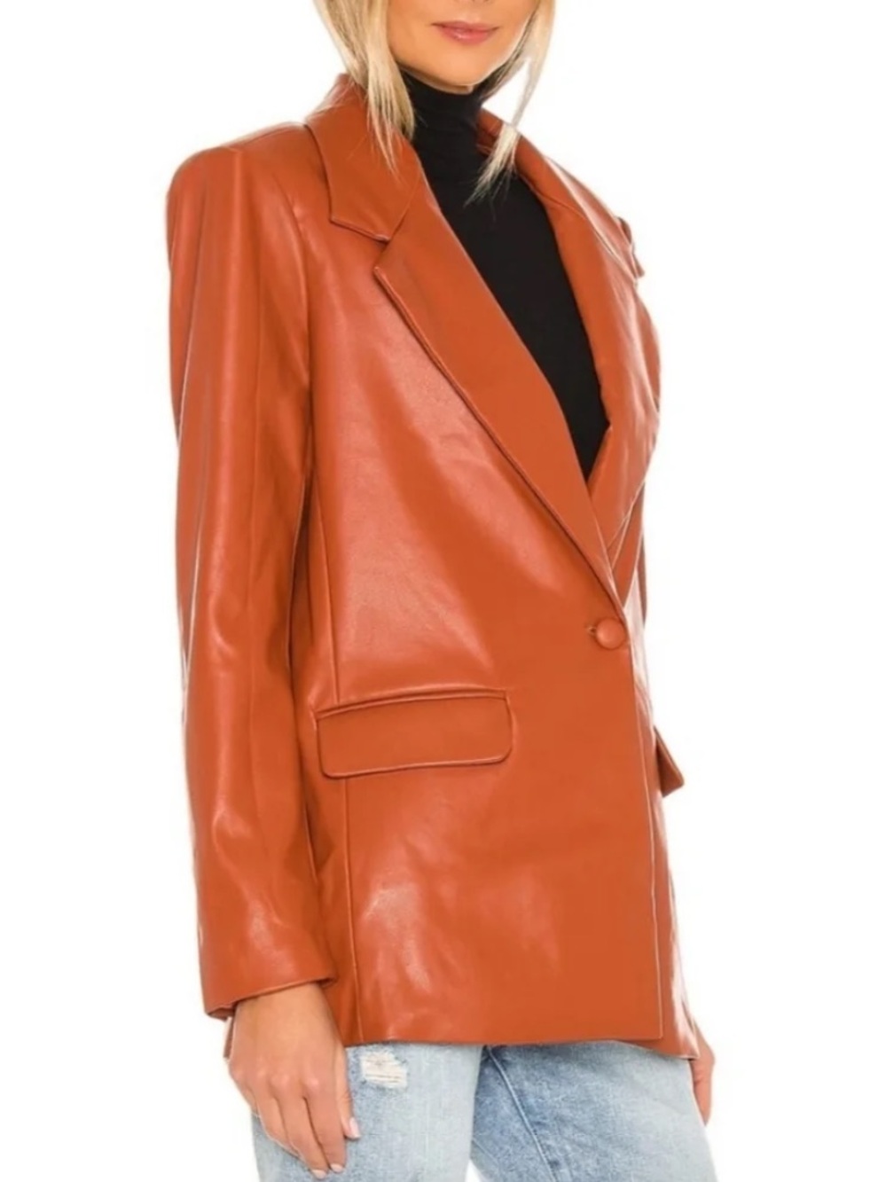WeWoreWhat Downtown Vegan Leather Rust Cognac Blazer Jacket - Picture 3 of 14